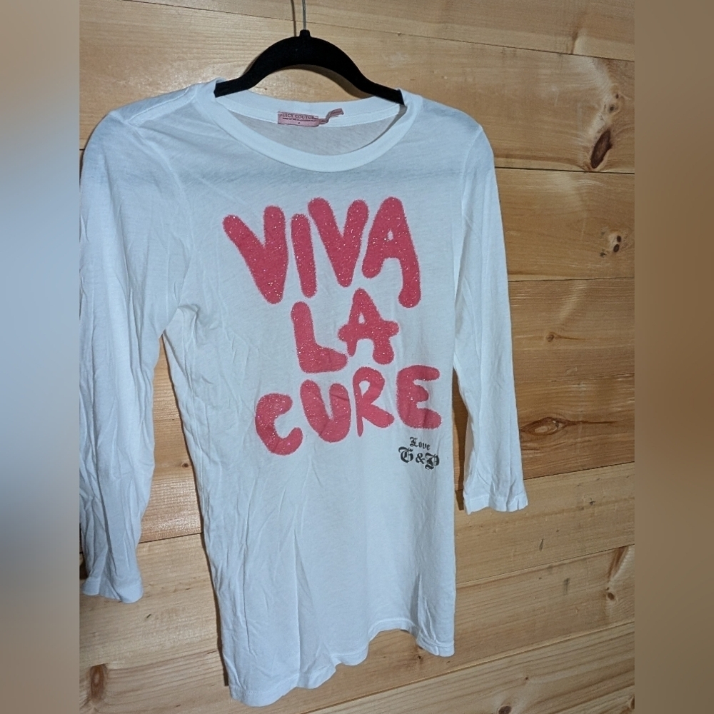 Juicy Couture White Top with Pink Tag, Limited Edition...Viva La Cure